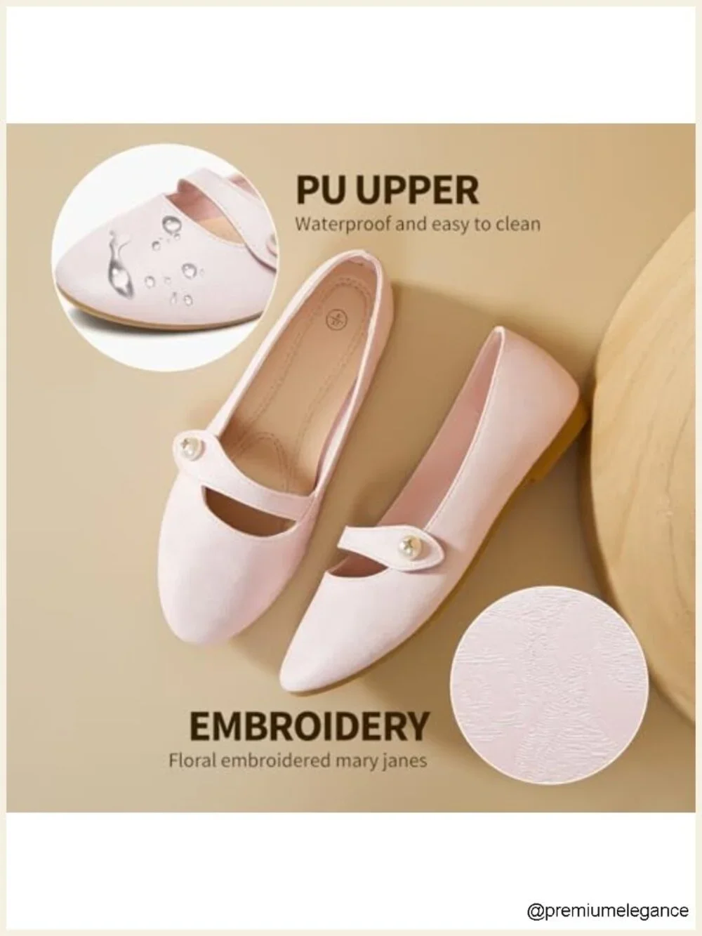 Mary Jane Flats with Pearl Buckle – PU Leather Slip-On Ballet Flats